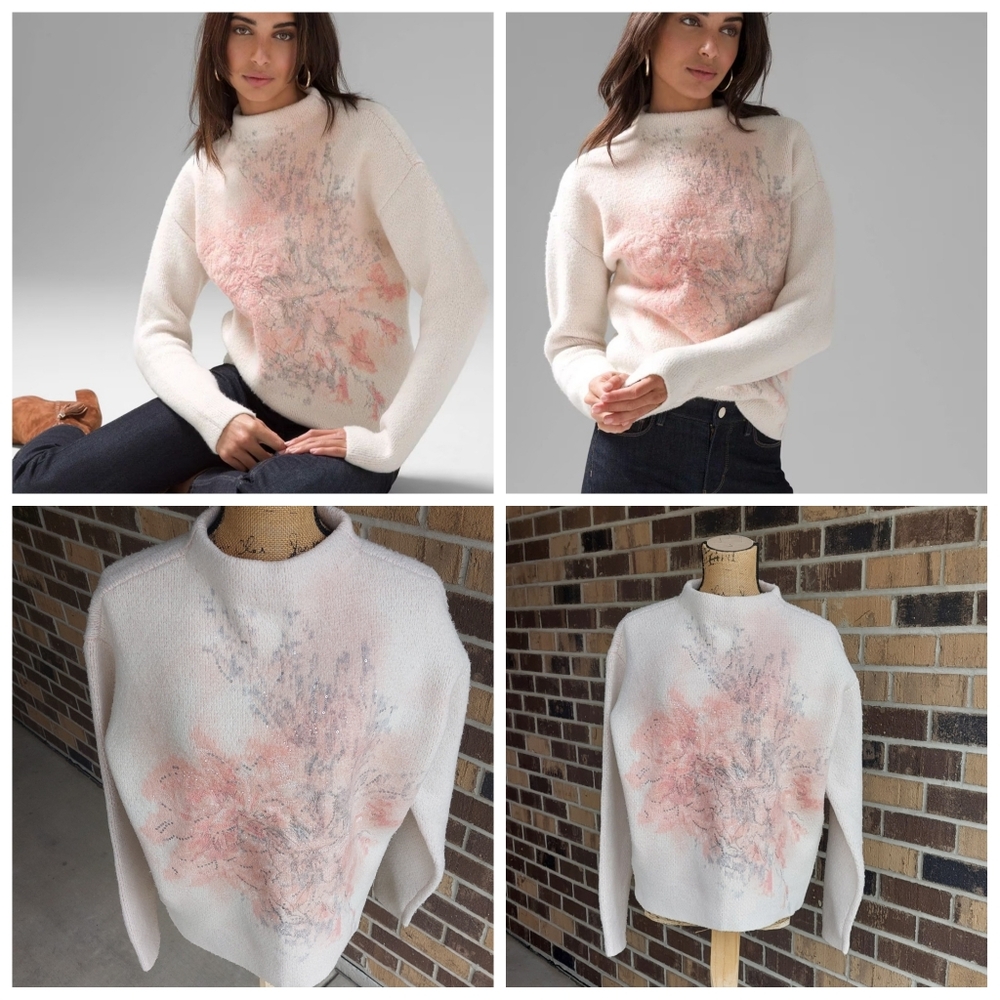 NWT Mock Neck Embellished Floral Sweater